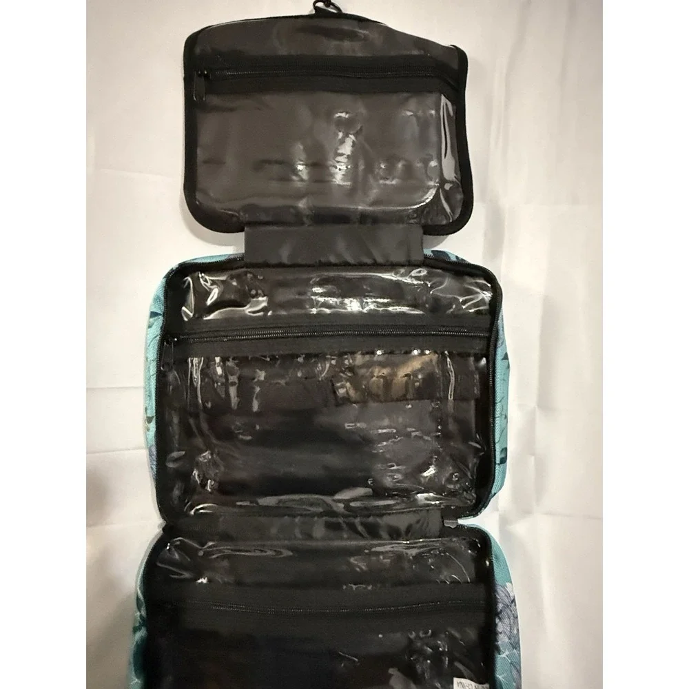 B&C Hanging Travel Organizer Bags Set Turquoise Flowers Multi-pockets